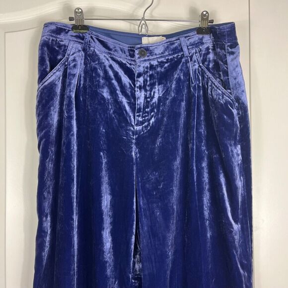 by Anthropologie Wide-Leg Purple Velvet Trousers Size 14 NWT High Waisted - Picture 4 of 8